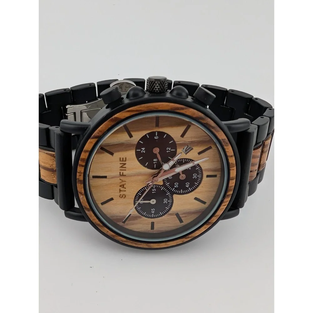 Stay Fine Wood‎ Chronograph Quartz Watch Men 44mm Case 7